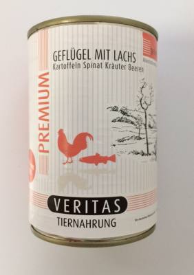 Premium Geflügel mit Lachs, Kartoffeln, Spinat, Beeren und Kräuter 400 g